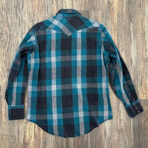 Vtg Wrangler Heavyweight Flannel Shirt Mens 16 1/2 X 35 Pearl Snap X-Long Tails - Picture 2 of 9